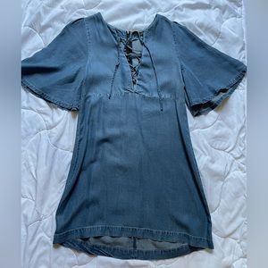 Guess Denim Dress V-Neck Flared Bell Sleeves